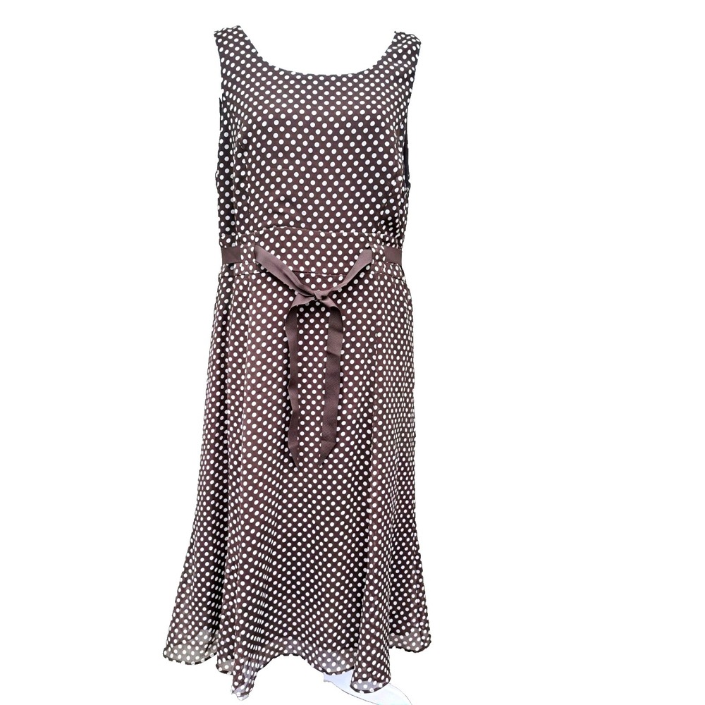 Studio I Women's Midi Brown Polka Dot  Sleeveless‎ Zip Long Back Lined Dress 12